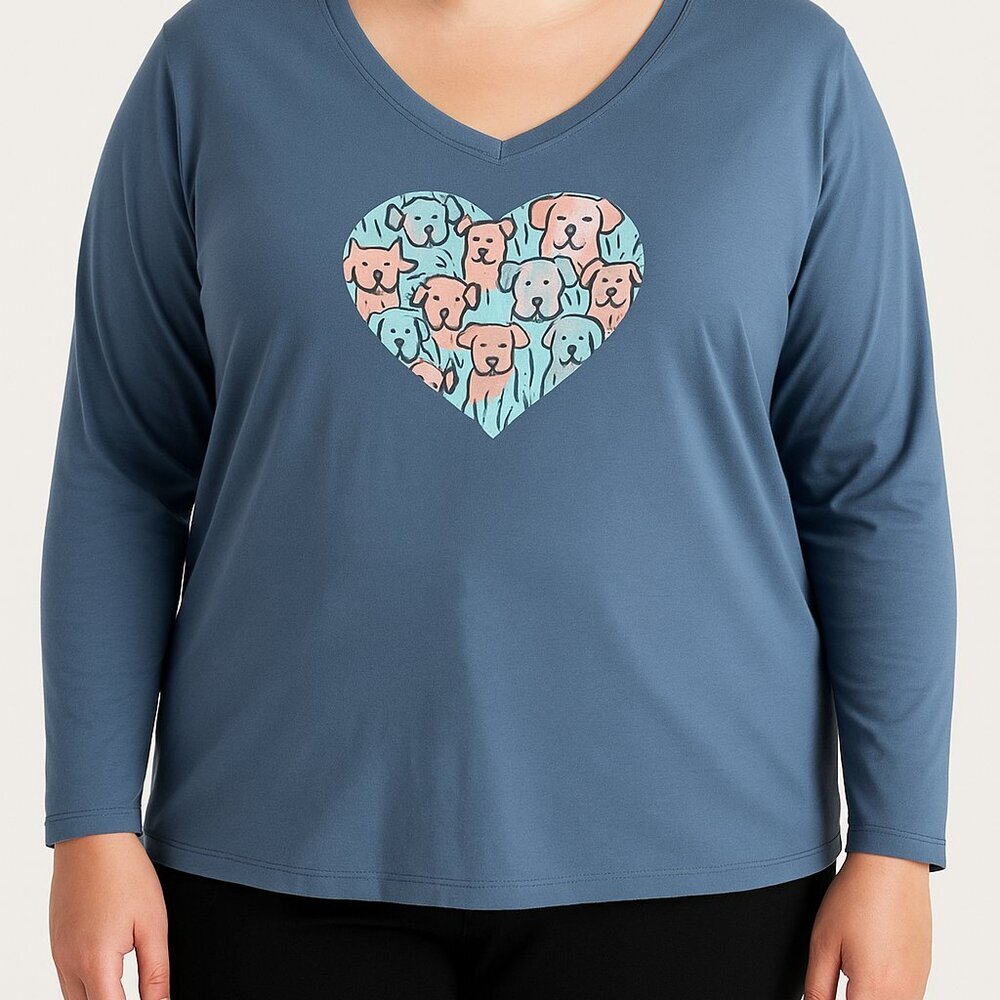 Life is Good Crusher Long Sleeve Tee Dog Heart Graphic Blue Women’s XXXL